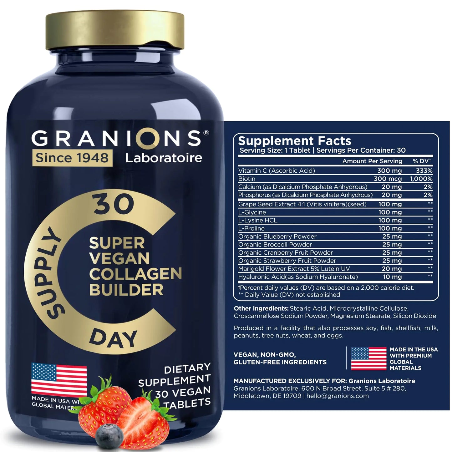 Vegan Collagen Pills – Hair, Skin & Nails Support, 30 Plant-Based Capsules
