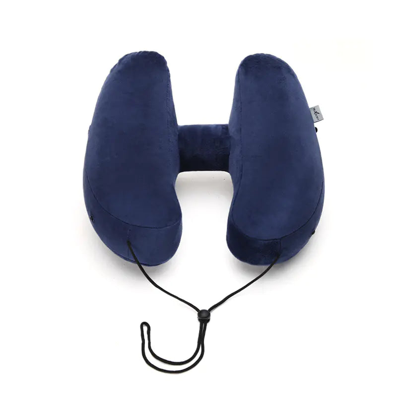 Hooded H Shaped Inflatable Travel Neck Pillow