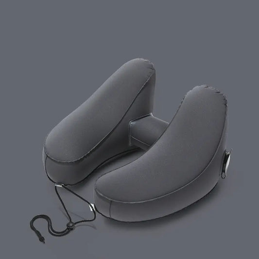 Hooded H Shaped Inflatable Travel Neck Pillow
