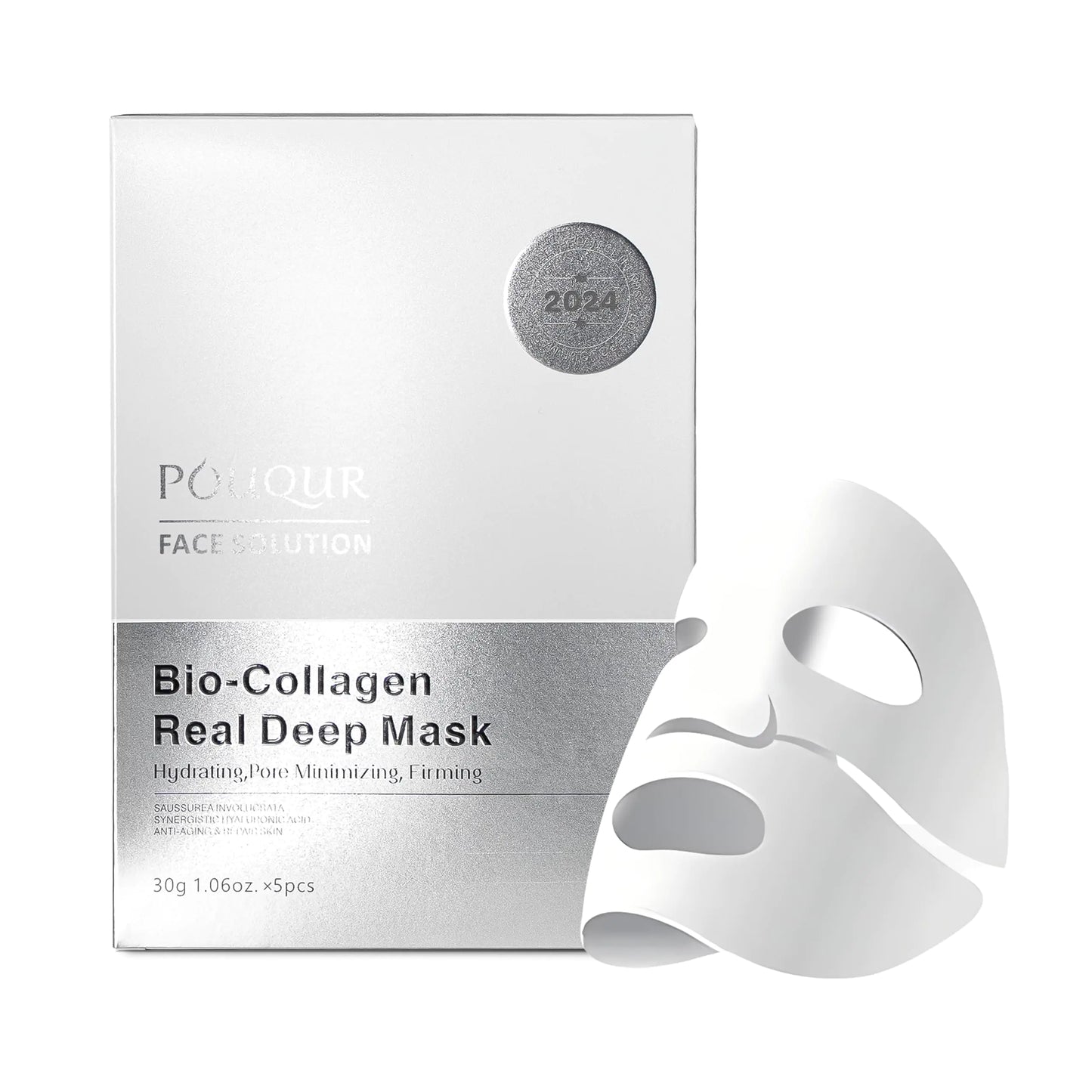 POUQUR Bio-Collagen Face Mask – 5-Pack, Hydrating & Anti-Aging