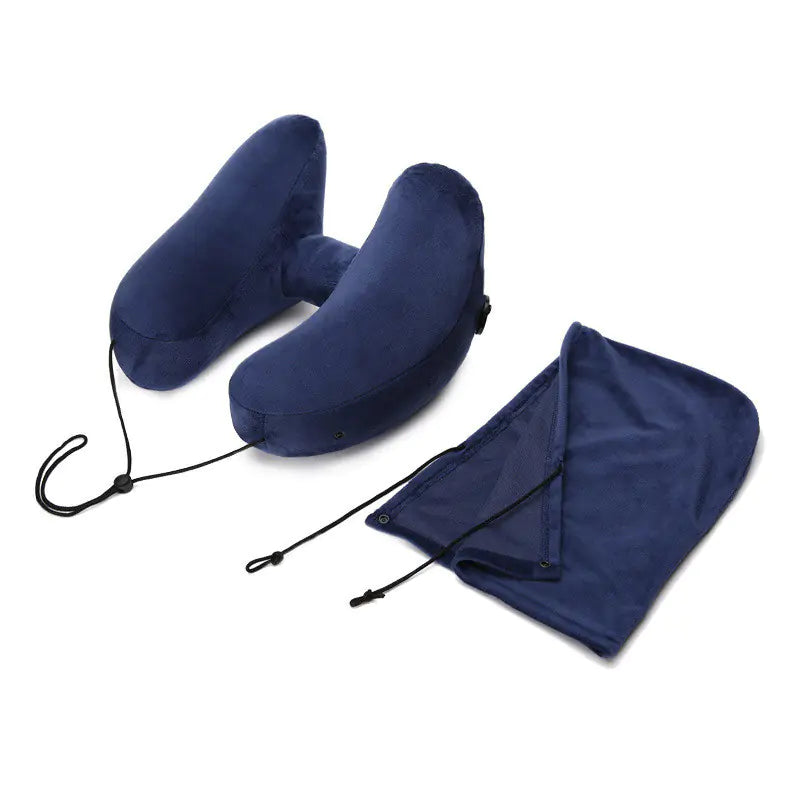 Hooded H Shaped Inflatable Travel Neck Pillow